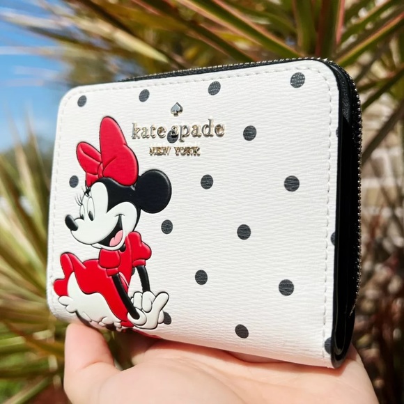 Disney x Kate Spade Minnie Mouse Zip Around Wallet White Polka Dot - Picture 2 of 5